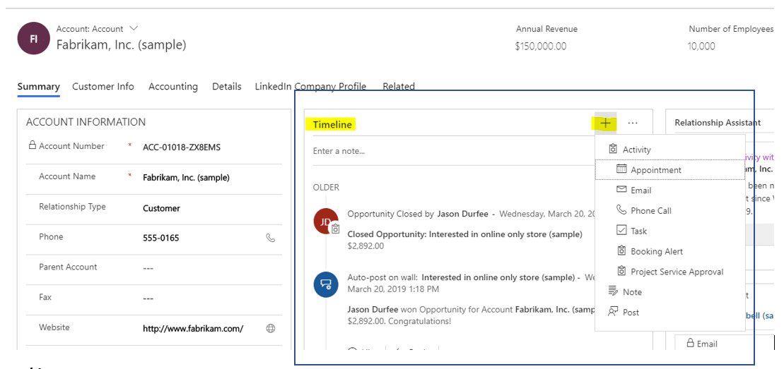 Configuring the timeline in the unified interface for dynamics 365 crm