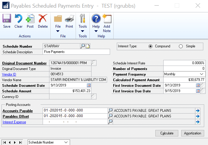 payables scheduled payments entry