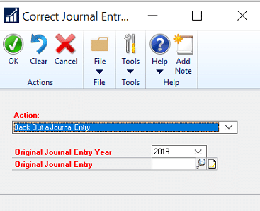 correct journal entry window