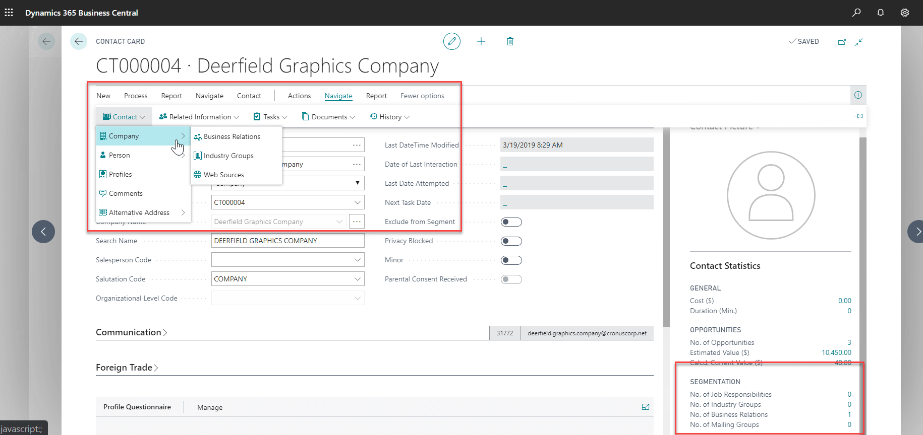 Dynamics 365 business central contact management part 2: contact cards