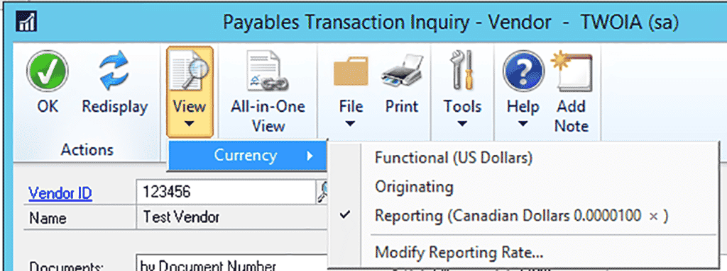Dynamics GP Shortcuts for Displaying Currency View Currency Type