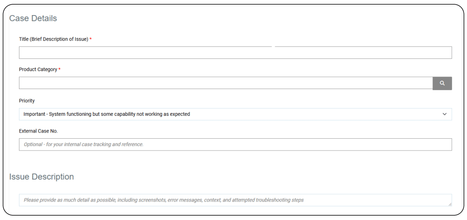 Stoneridge Support Ticket Case Details