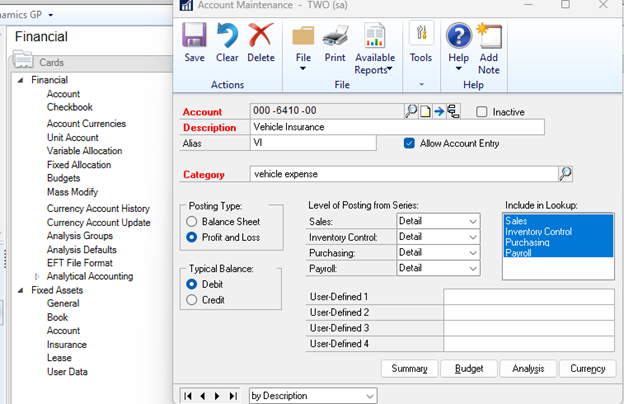 Account Categories in Dynamics GP