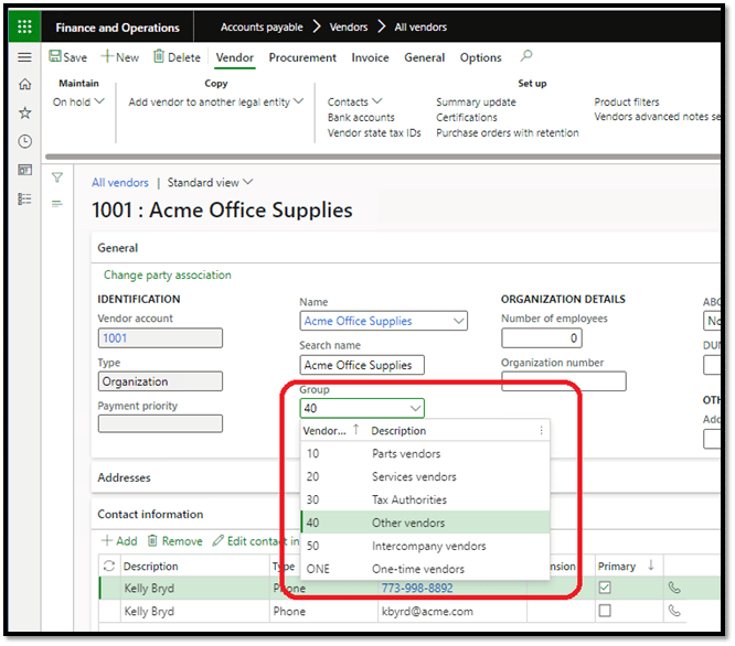 Override a Form Control Lookup Method in Dynamics 365 Finance and Operations Vendor Record