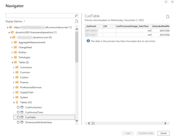 Dynamics 365 Finance and Operations CSV Files in Azure Data Lake and Power BI without Common Data Model - Navigator CustTable
