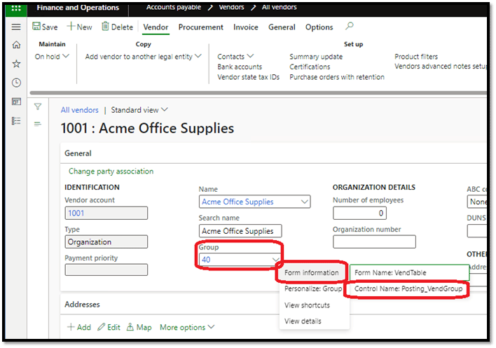 Override a Form Control Lookup Method in Dynamics 365 Finance and Operations Form Information