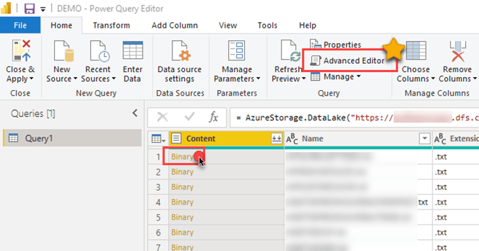 Dynamics 365 Finance and Operations CSV Files in Azure Data Lake and Power BI without Common Data Model - Advanced Editor