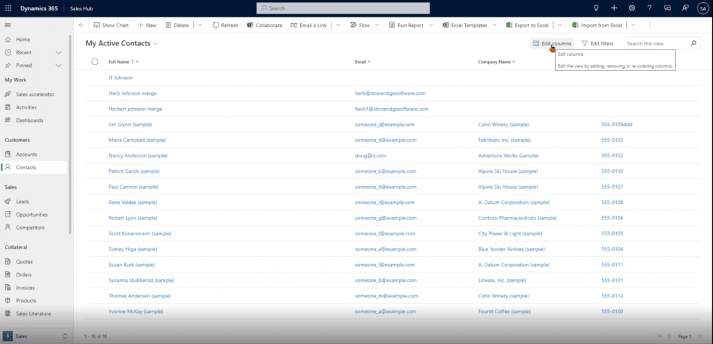 Dynamics 365 CRM - My Active Contacts View