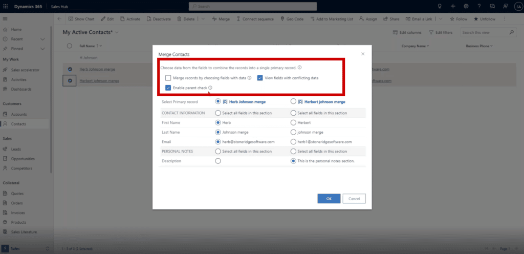 Dynamics 365 CRM - Merge Contact Checkboxes