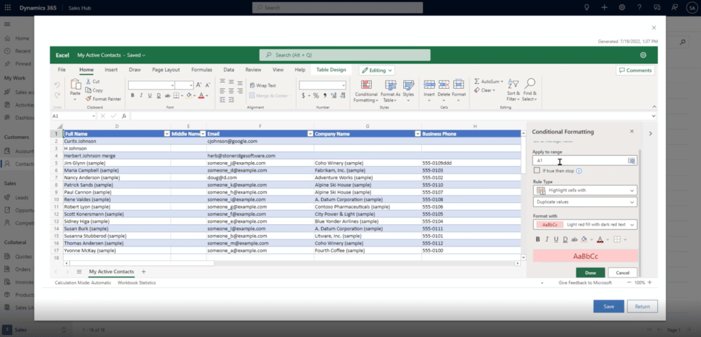 Dynamics 365 CRM - Conditional Formatting in Microsoft Excel
