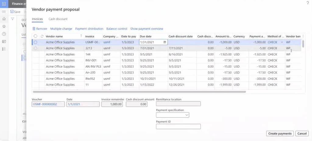 Vendor Payment Proposal in Dynamics 365 Finance and Operations - View transactions