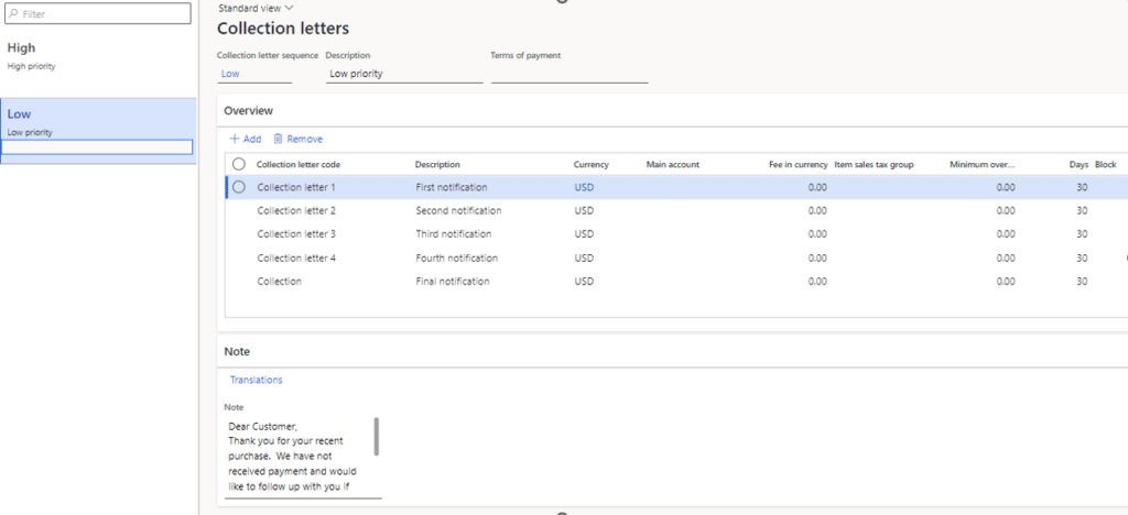 Customer Credit Management in Dynamics 365 Finance and Operations Collection Letter