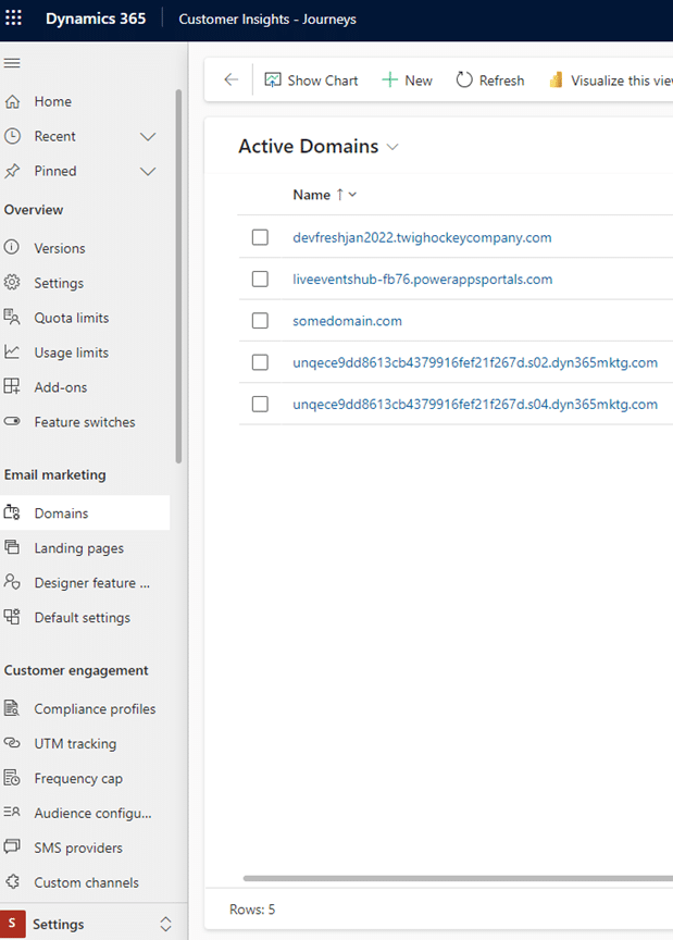 Active domains in power pages