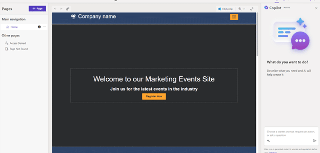 Create an event page in power pages
