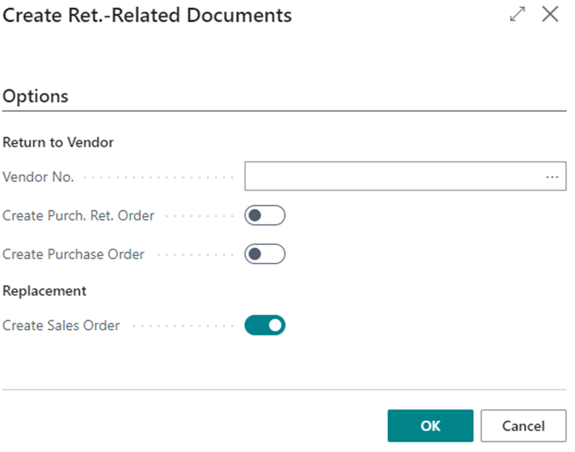 Return Sales Order Dynamics 365 Business Central create related documents