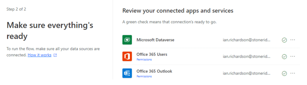 Workflows in Power Automate with Microsoft Copilot review connected apps and services