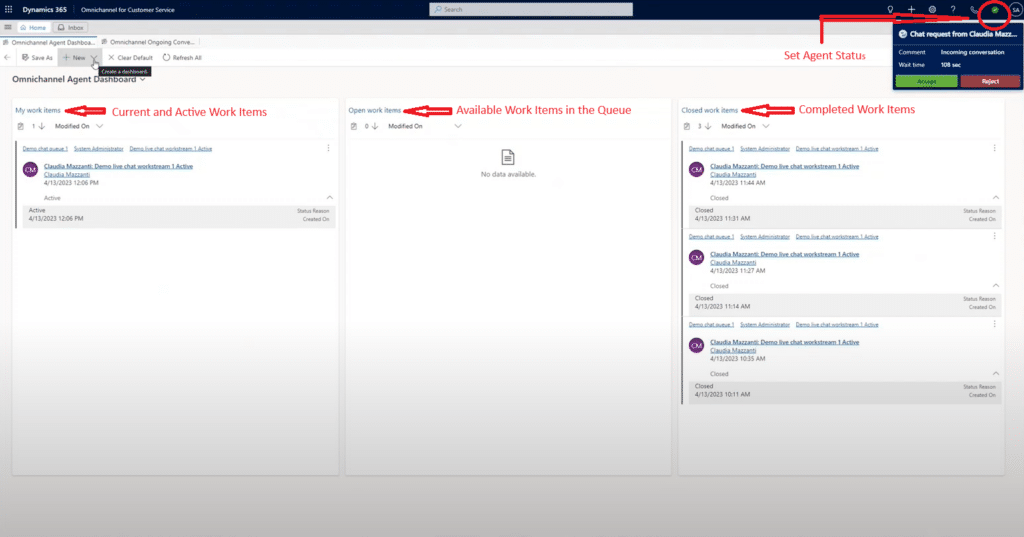 Dynamics 365 Omnichannel for Customer Service agent dashboard example