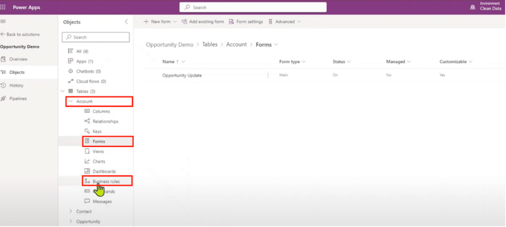 Embedded Forms in Dynamics 365 Sales account table business rules