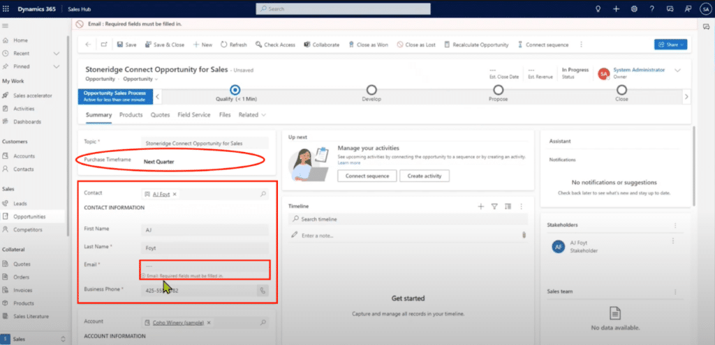 Embedded Forms in Dynamics 365 Sales contact information