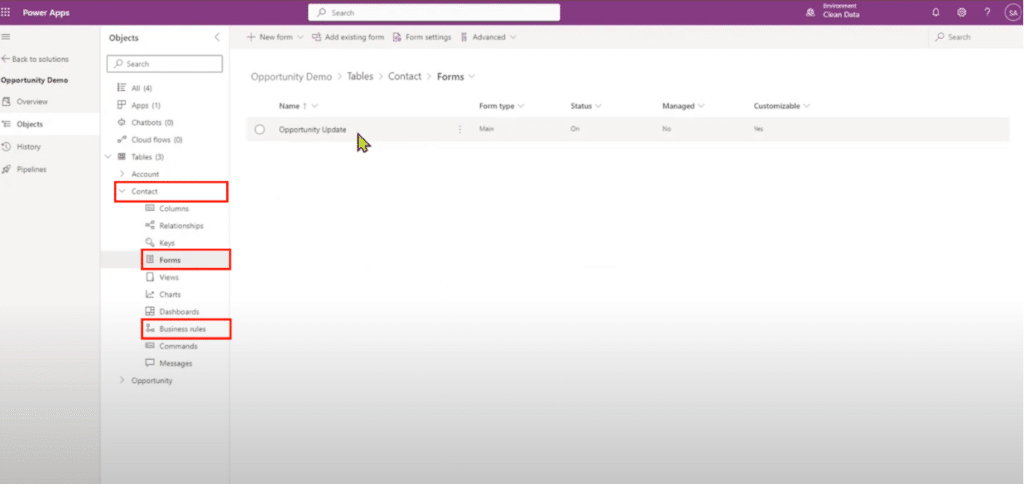 Embedded Forms in Dynamics 365 Sales contact table form