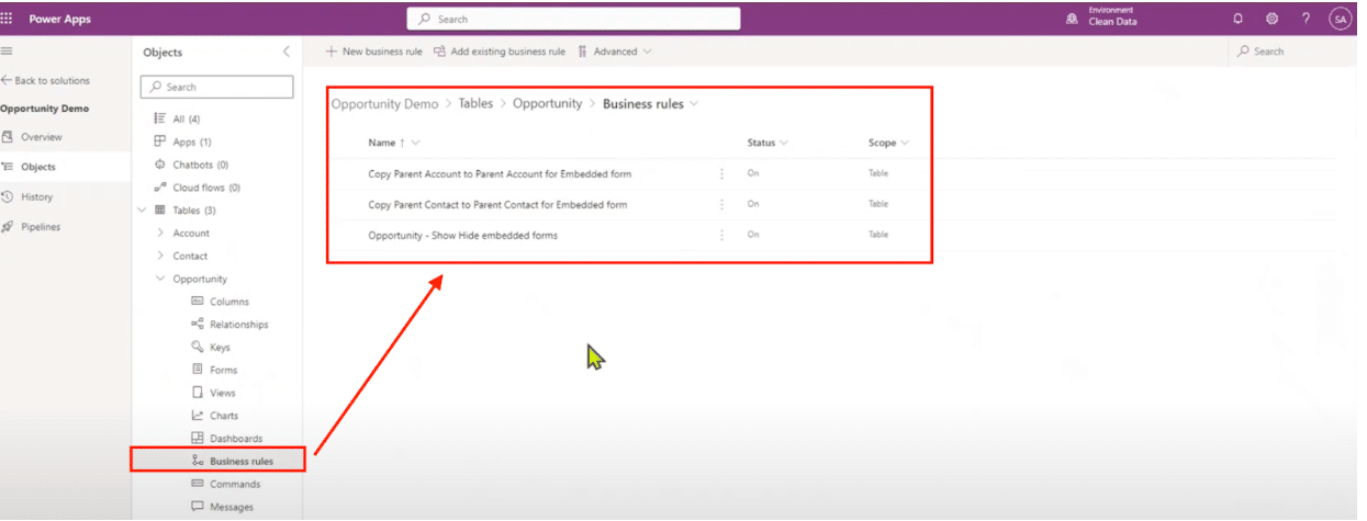 Embedded Forms in Dynamics 365 Sales opportunity table business rules one