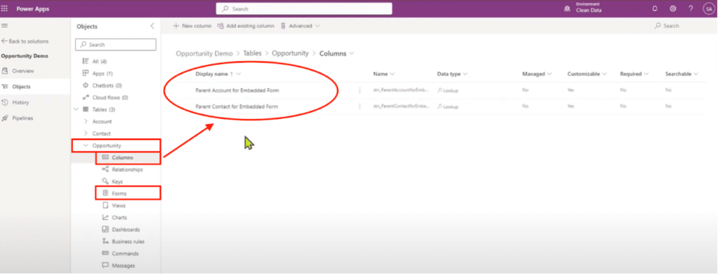 Embedded Forms in Dynamics 365 Sales opportunity table one