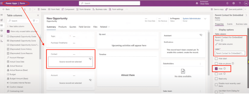 Embedded Forms in Dynamics 365 Sales opportunity table two
