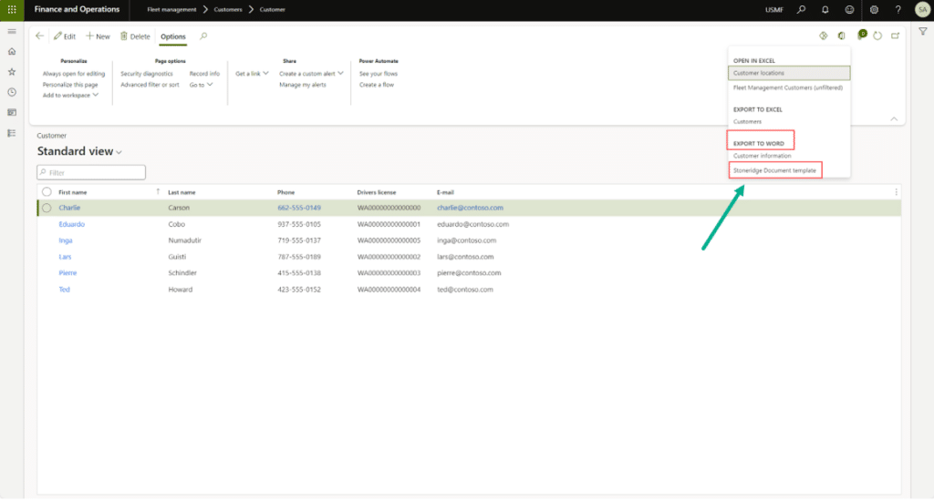 Document Templates in Dynamics 365 select document template