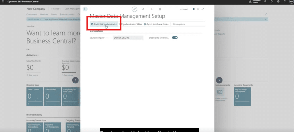 Master Data Management in D365 BC start synchronization