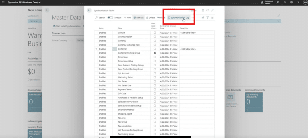 Master Data Management in D365 BC synchronization logs