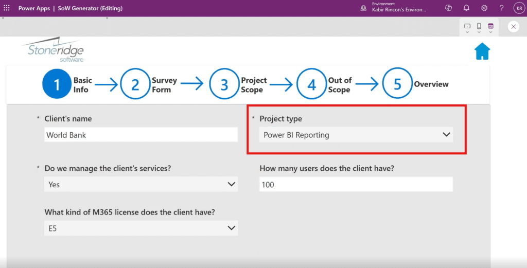 Power Apps and Power Automate Project Type Power BI Reporting
