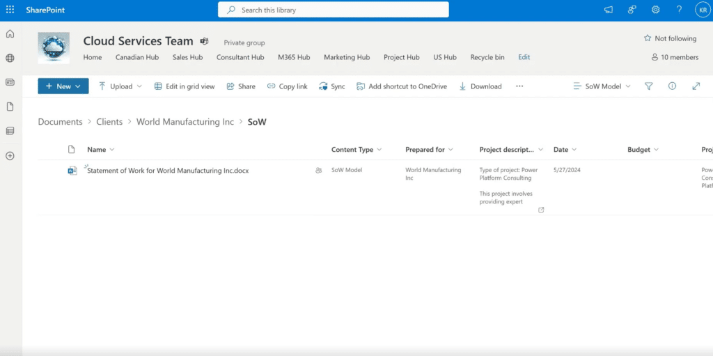Power Apps and Power Automate SharePoint Site with Statement of Work