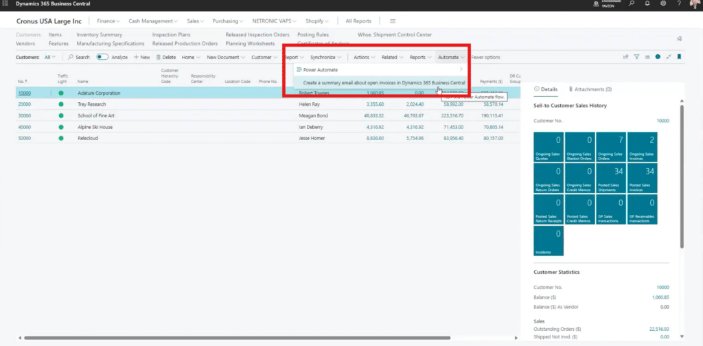 Business Central M365 Power Automate