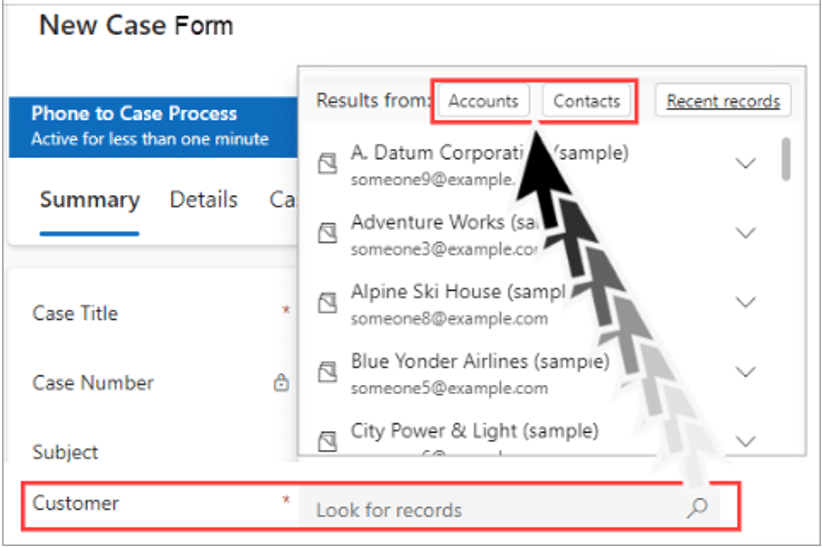 Customer lookup table on form