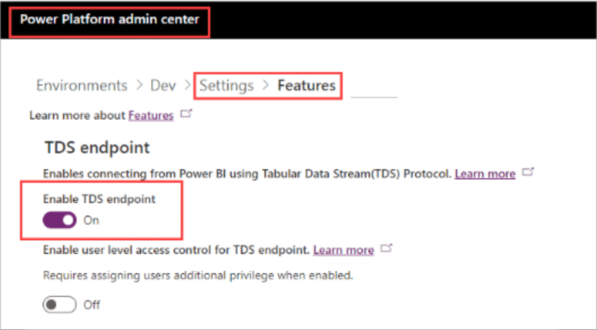 Power Platform Admin Center Enable TDS Endpoint