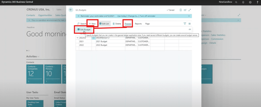 Budgets in Dynamics 365 Business Central Create new or edit existing budget