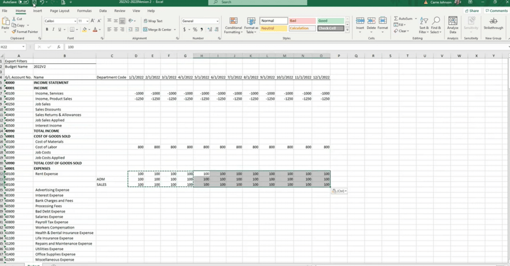 Budgets in Dynamics 365 Business Central Edit in Excel