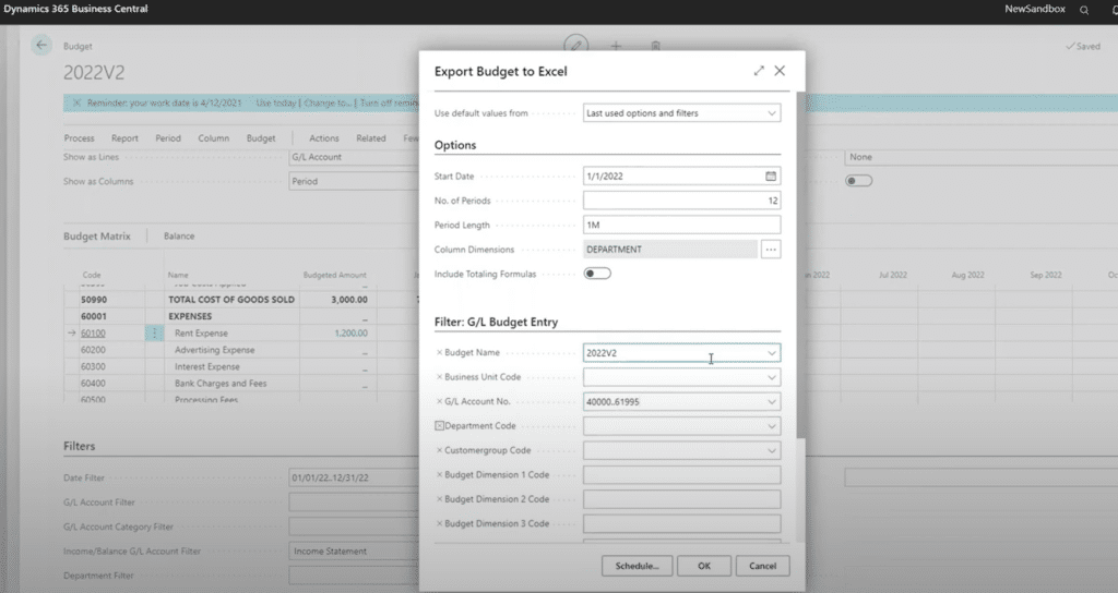 Export budget to Excel