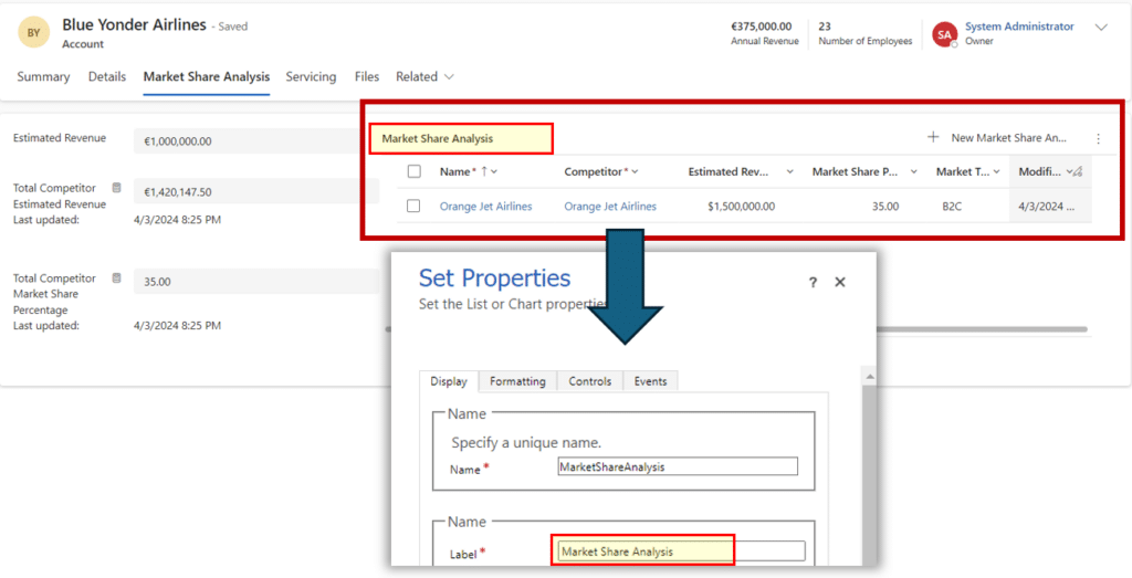 Market Share Analysis set properties