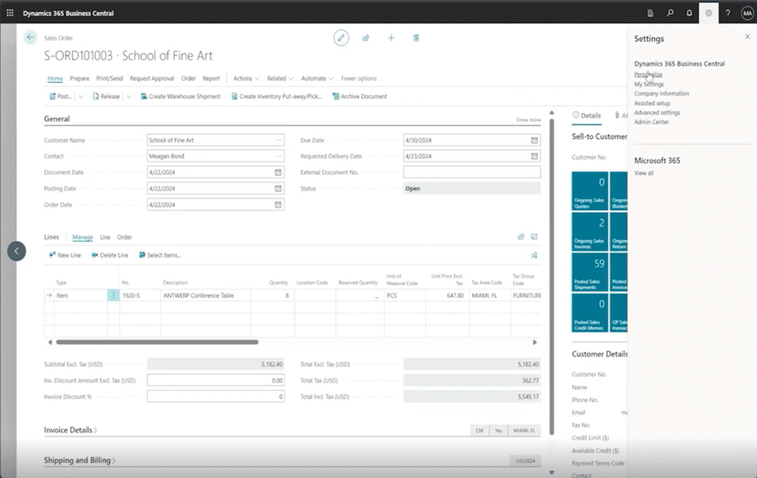 Personalizing a Role Center in Business Central