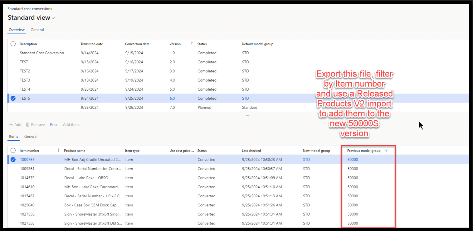 After conversion previous model group export