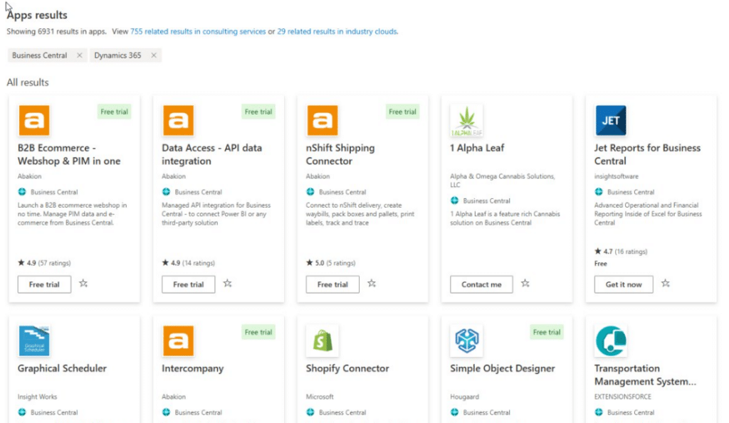 AppSource ISVs for Business Central