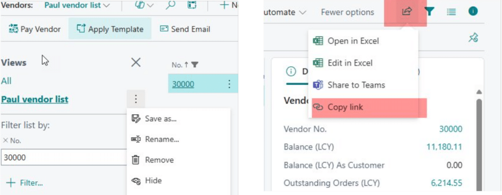 Business Central Saved List views