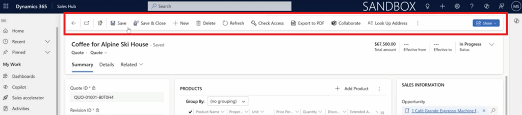 Edit command bar in Dynamics 365 Sales