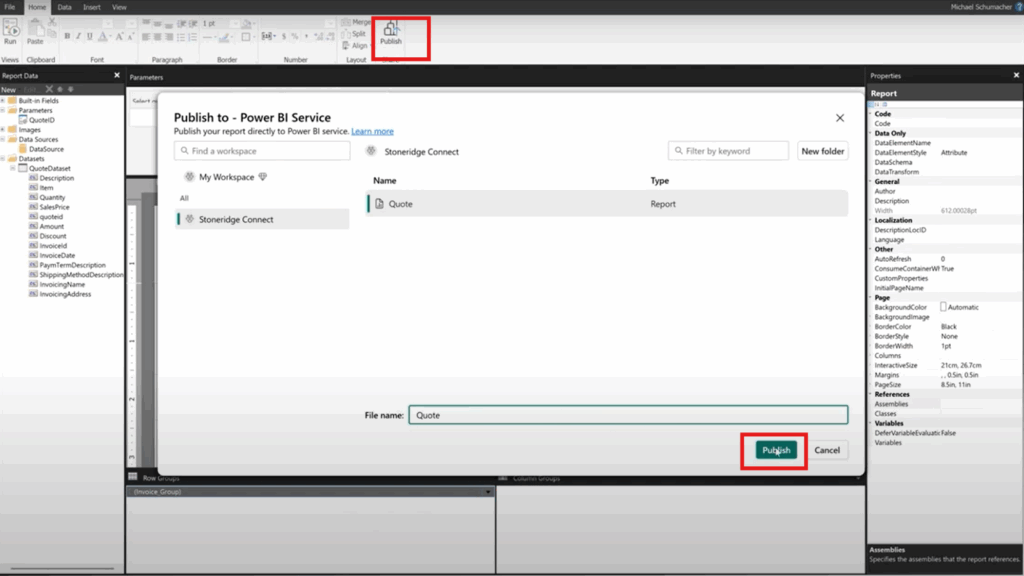 Publish Power BI paginated report to Power BI workspace