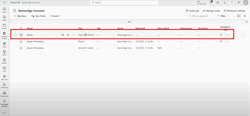 Published power bi paginated report