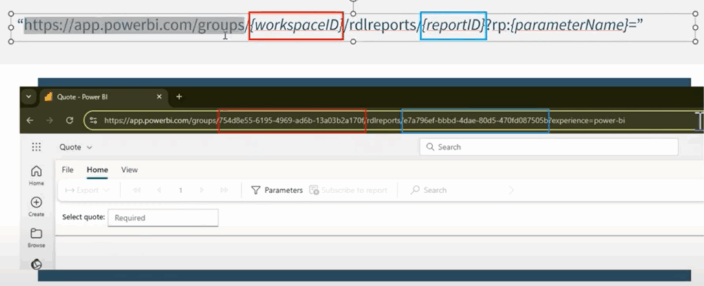 workspaceID and reportID