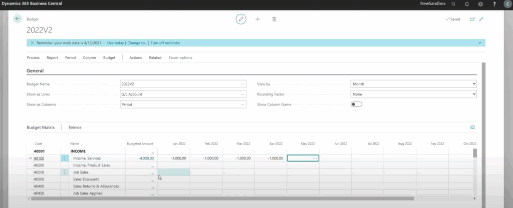 Bugeting in Business Central Credits and Debits