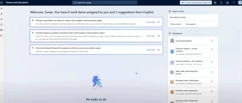 D365 FSCM New dashboard with Copilot Agents