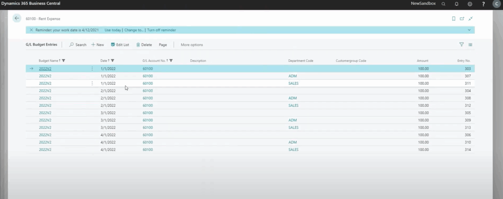 Department Code Update Amount